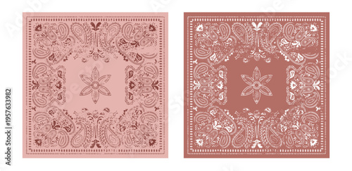 Bandana with paisley pattern and grunge texture. Scarf, fabric, and textile backgrounds. Bandana print featuring ethnic ornaments and abstract swirls.