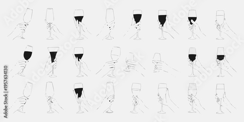 A collection of hands holding champagne flutes some filled with red liquid
