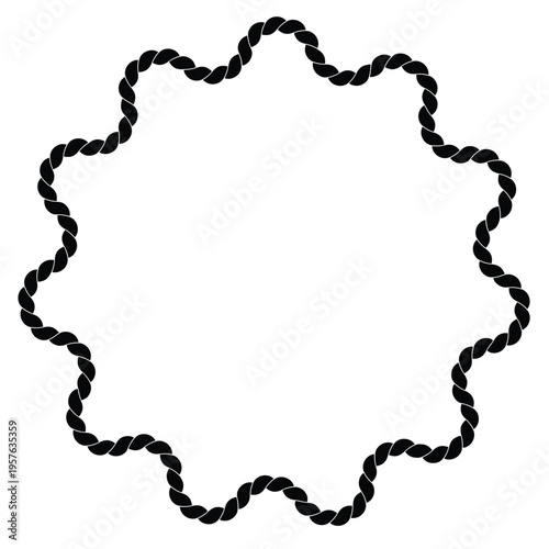 A black twisted rope forms an irregular open circular frame against a clean white background