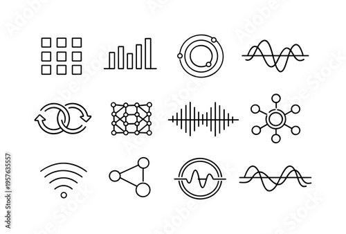 Minimal Shopping Icons. Line style vector icons of online shopping cart user account and trust: pattern tile, variation bar,
