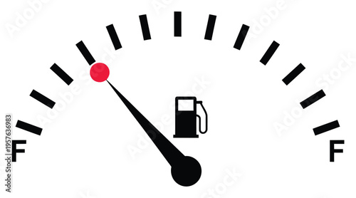 Gas, fuel gauge vector icons with full and empty meters, representing power levels and speed measurement, clean modern flat vector design