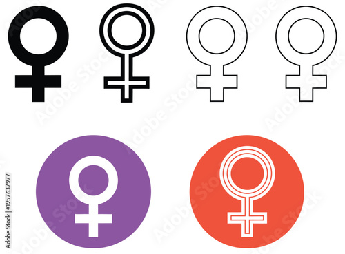 Gender, symbols and transgender icons featuring flat vector buttons representing female, transgender, and gender diversity, equality and identity concept, modern flat vector