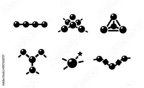 Solid style icons of silicon-based molecular structures: Si–Si chains, silane clusters, tetrahedral silicon core, branching