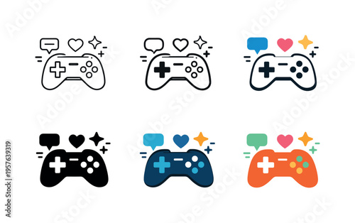 Digital gaming and interactive icon showing a compact game controller with interface elements representing engagement, fun, and