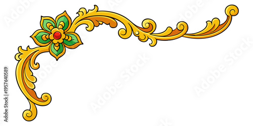 Traditional Thai style golden floral corner ornament, vector
