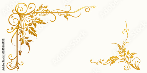 Elegant gold floral corner border design, vector