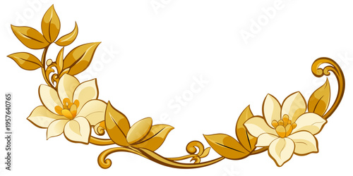 Elegant golden magnolia blossom branch, vector