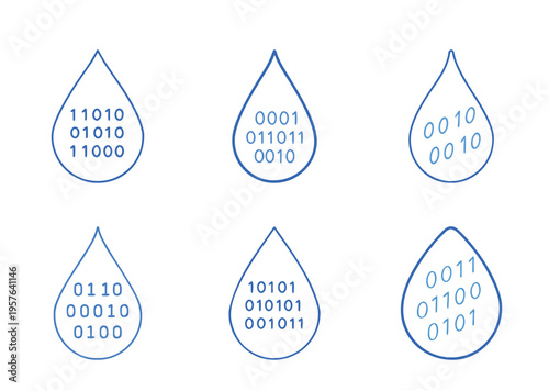 Digital Water Drops Binary Code Representation Symbolic of Data and Fluid