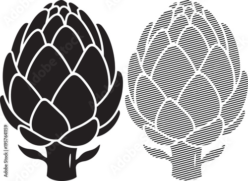 Artichoke depicted in two contrasting visual styles