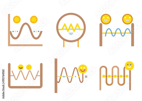 Illustrative Representation of Potential Energy Surface with Smiley Faces and Spheres