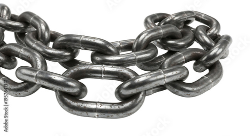 A close-up view of a metal chain on a transparent background