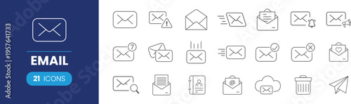 Email Web Icon Set in Line Style. Collection of E-mail and Letter Linear Icons.