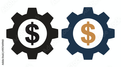 A modern and clean business icon silhouette of a gear with a dollar sign inside, symbolizing operations, efficiency