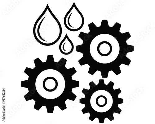 Lubricant, oil drop vector icon combined with gear symbol, representing engine oil, maintenance, and mechanical efficiency, clean modern flat vector design