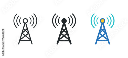 Intelligent network metaphor conveyed by a simple wireless signal tower with concentric signal waves radiating outward, standing