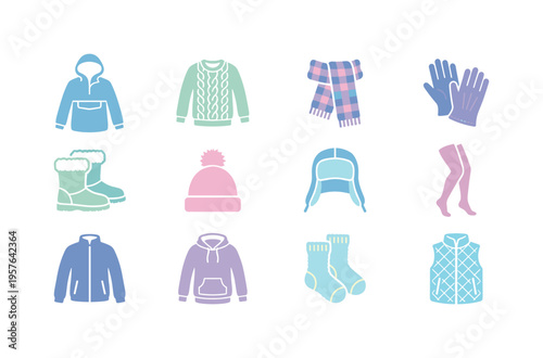 Cold weather jacket anorak, cable knit pullover, plaid neck muffler, leather gloves set, fur lined boots, pom pom cap, ear flap