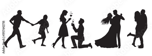 Romantic dancing couple silhouette vector set. Silhouettes of women vector. silhouettes of girls. fashion girls silhouettes