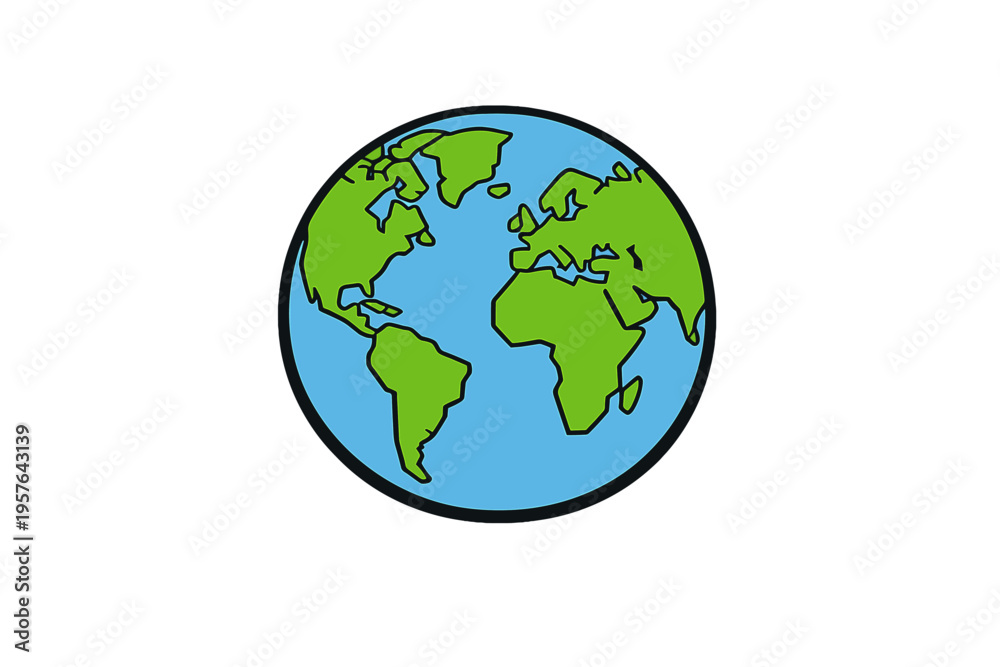 Fototapeta premium A simplified vector illustration of planet Earth featuring green