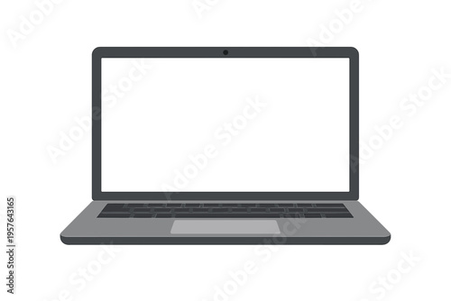 A minimalist vector illustration of a grey laptop computer with a