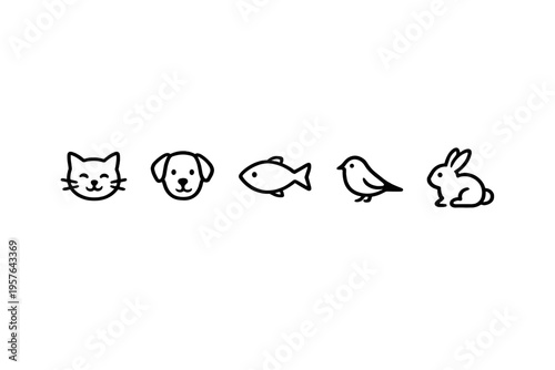 A minimalist horizontal row of five black line art icons featuring a