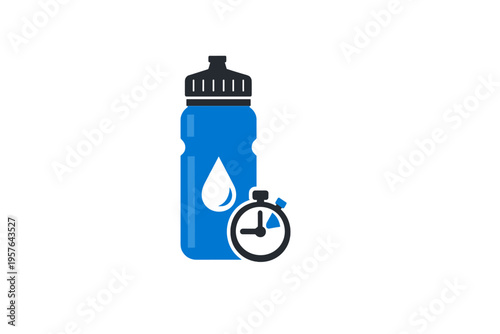 A blue sports water bottle illustration featuring a white water drop