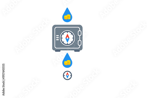 This minimalist illustration shows a gray security vault with a