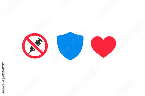 A minimalist illustration featuring three flat icons