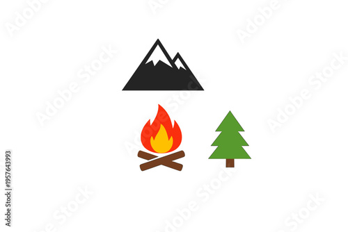 A minimalist illustration featuring a mountain with snow-capped