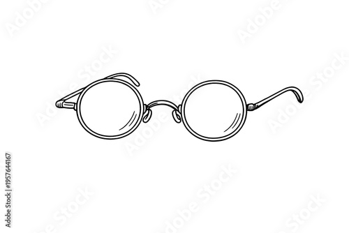 A black and white line art illustration of round vintage-style