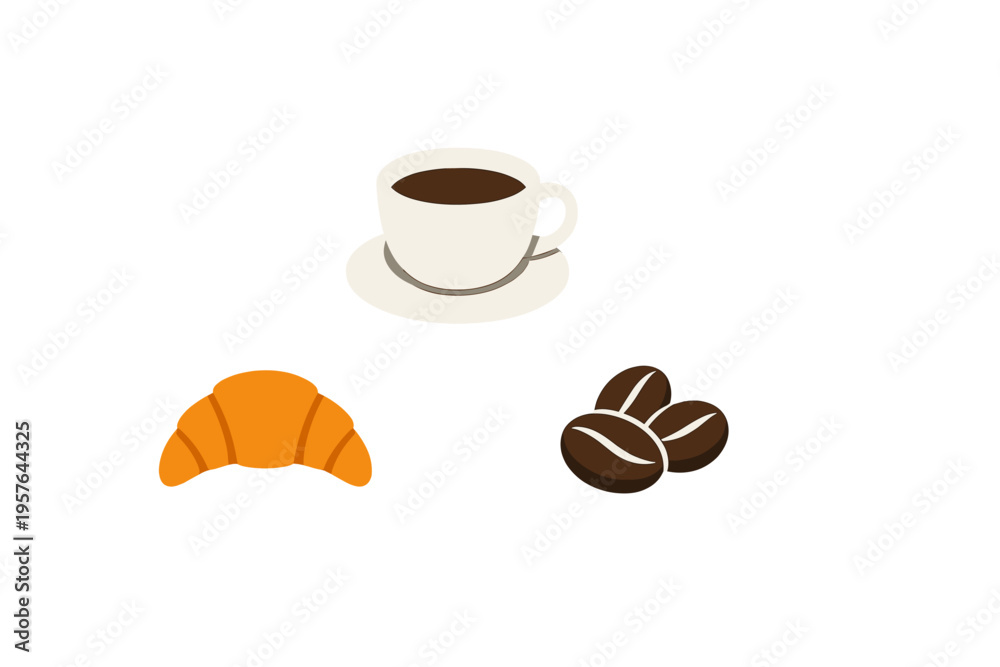 Obraz premium A vector illustration featuring a white cup of coffee on a saucer, a