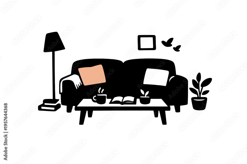 Fototapeta premium A minimalist vector illustration of a cozy living room featuring a