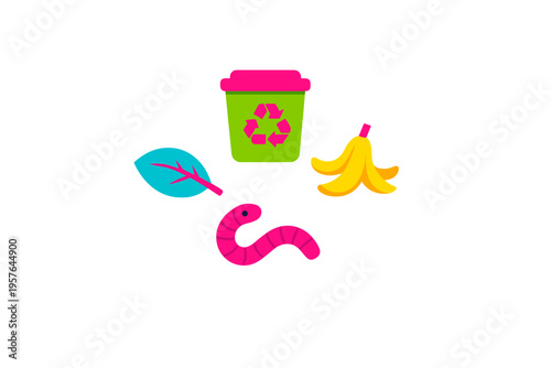 A flat vector illustration of composting elements including a green