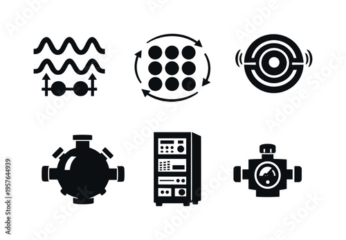 Solid vector icons of quantum time-crystal states: subharmonic oscillation region, driven spin array, stable periodic cycle;