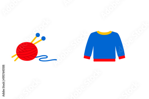 This minimalist vector illustration shows a red ball of wool yarn