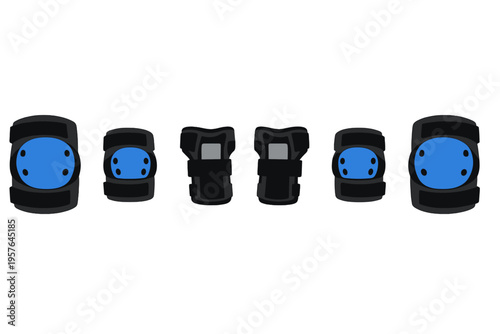 A six-piece set of protective gear including knee pads, elbow pads