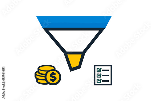 A minimalist vector illustration of a sales funnel accompanied by a