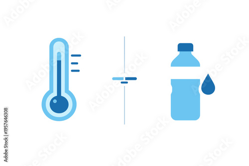 A minimalist flat illustration featuring a blue thermometer and a