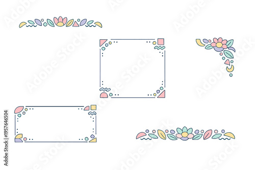 This set includes floral and geometric frames, borders, and corner