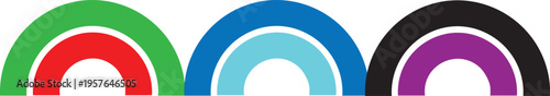 Three semi- circular colorful arcs in gradient sequence