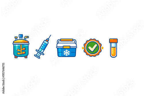Vector illustration featuring five medical icons including a