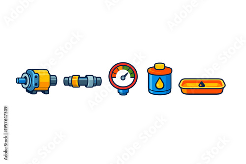 A collection of five stylized vector icons representing industrial