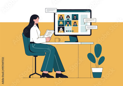 Woman Working Remotely Participating in Online Video Conference Call