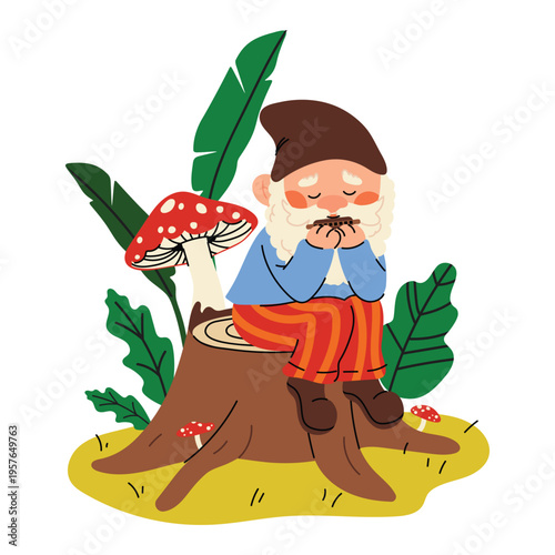 Foto Cute garden gnome in vector cartoon style