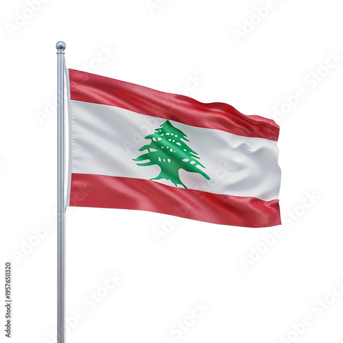 A realistically rendered depiction of the lebanese flag waving showcasing vibrant colors and detail on transparent background high quality professional detailed modern elegant