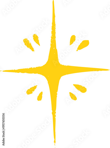 Crayon style star with rough hand drawn edges and playful uneven shape. Bright yellow doodle star suitable for kids designs, school projects, stickers and fun illustrations