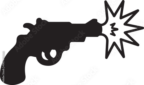 Silhouette handgun with a muzzle flash depicting danger, violence, and self-defense, a powerful and striking image