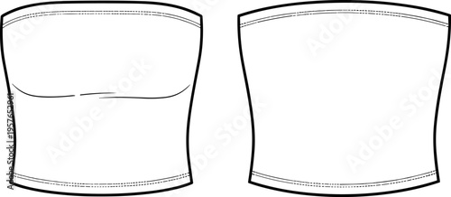 Women's Strapless Tube Top Technical Sketch, Flat Fashion Illustration, Front and Back View