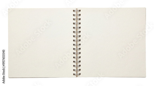 Blank spiral sketchbook showing two open pages with textured cream paper, isolated on white, Isolated on Transparent Background, png.