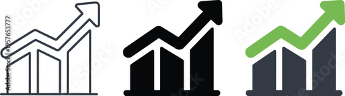 Success Growth Bar Chart with Rising Arrow Icon Set for Financial Progress Corporate Analytics and Profit Increase