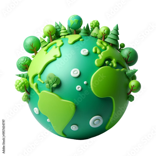 3D CUTE Ecology concept Green planet earth with tress world environment and earth day